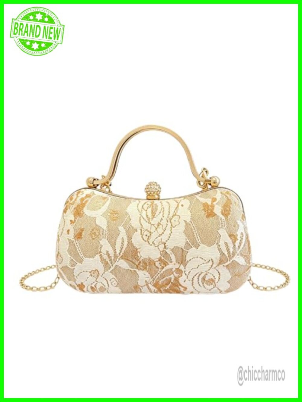 Vintage Embroidery Floral Clutch Purse Evening Bag Gold Chain Crossbody